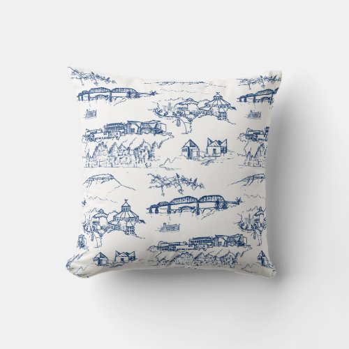 Chattanooga Toile Blue Throw Pillow