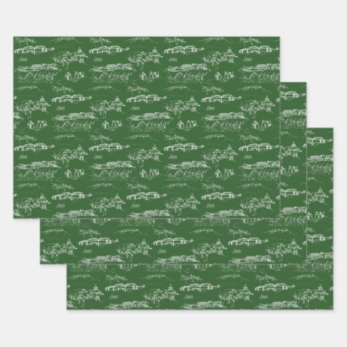 Chattanooga Toile Green Holiday Wrap 3 Sheets