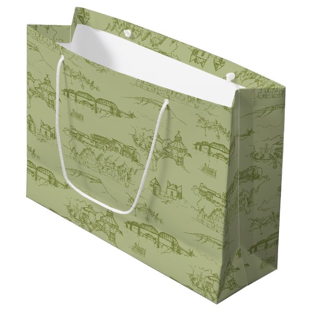 Chattanooga Toile Green Large Gift Bag (Front Angled)