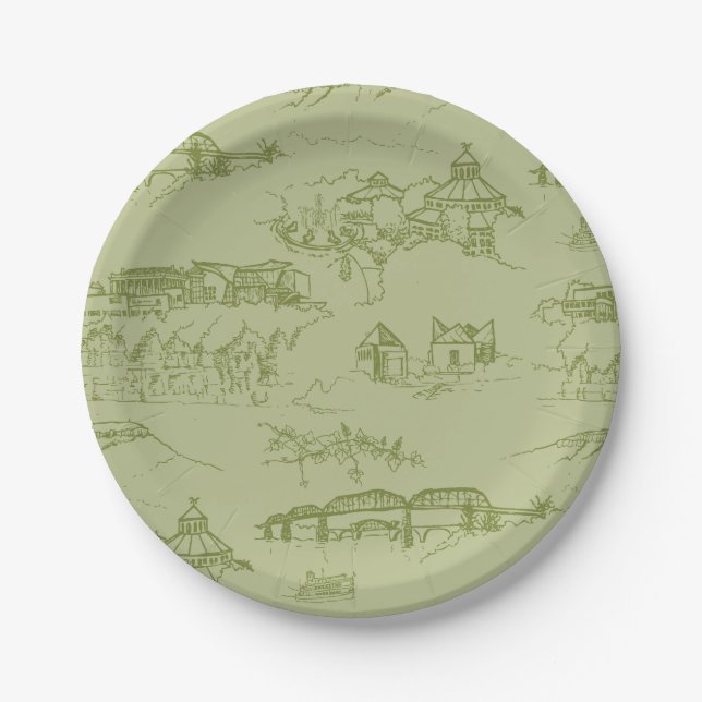 Chattanooga Toile Green Paper Plates (Front)