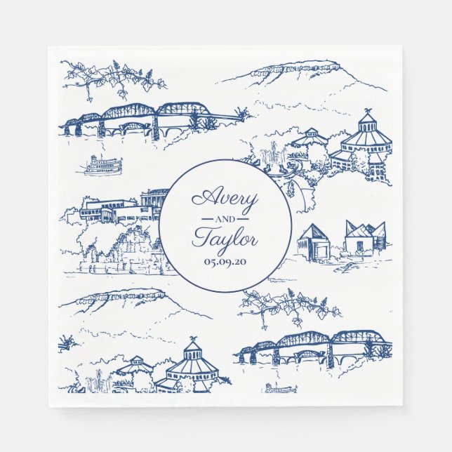 Chattanooga Toile Navy and White Bridal Shower Napkins (Front)