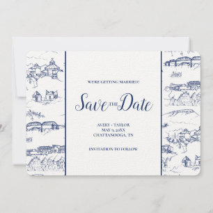 Chattanooga Toile Navy and White Save the Date