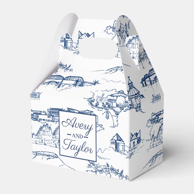 Chattanooga Toile Navy and White Wedding Favor Boxes (Front Side)
