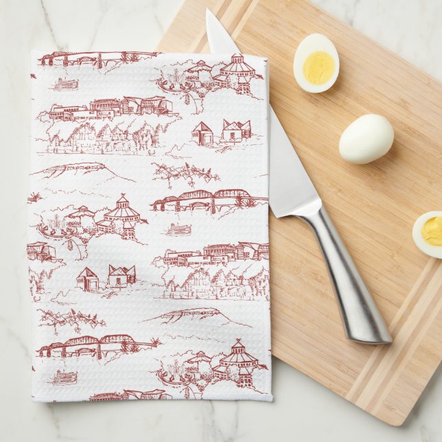 Chattanooga Toile Red and White Kitchen Towel (Quarter Fold)