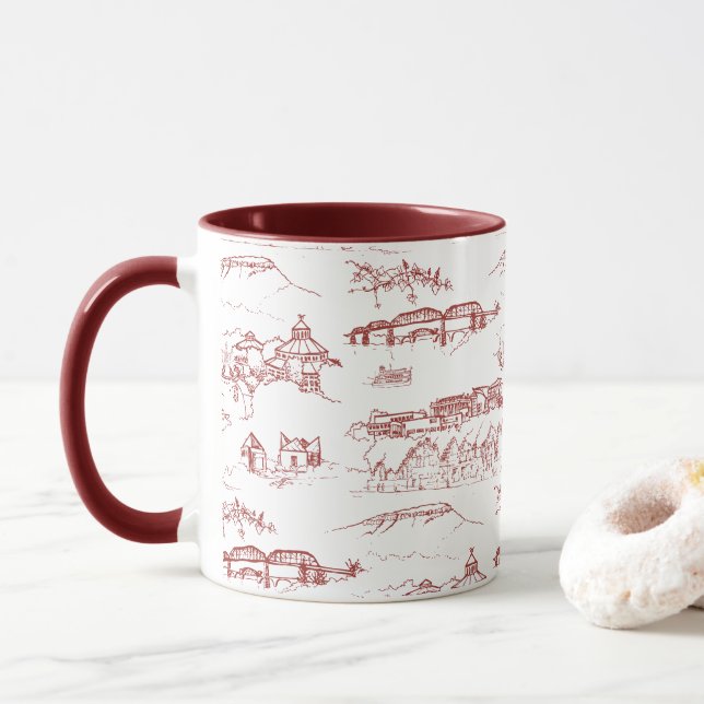 Chattanooga Toile Red and White Mug (With Donut)