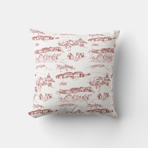 Chattanooga Toile Red and White Throw Pillow