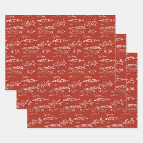 Chattanooga Toile Red Holiday Wrap 3 Sheets