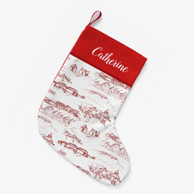 Chattanooga Toile Red Small Christmas Stocking (Front (Hanging))