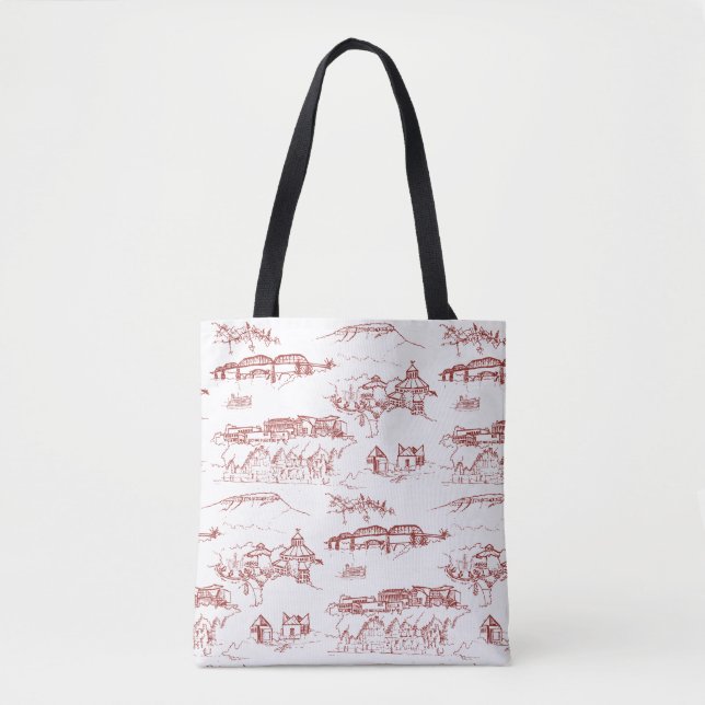 Chattanooga Toile Red Tote Bag (Front)