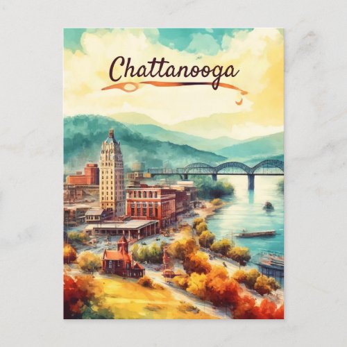 Chattanooga Walnut Street Bridge Watercolor Postcard