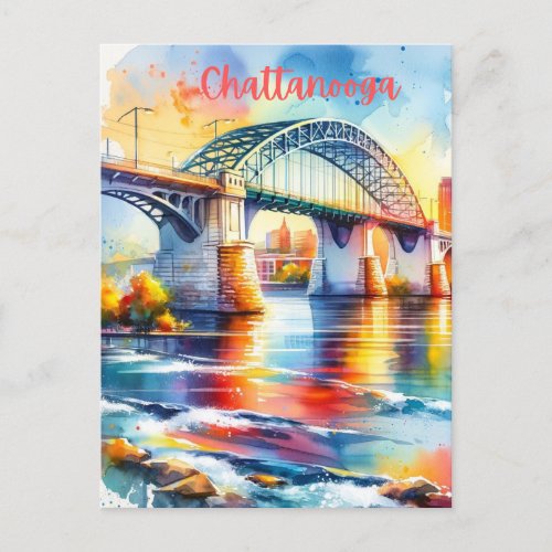 Chattanooga Walnut Street Bridge Watercolor Postcard