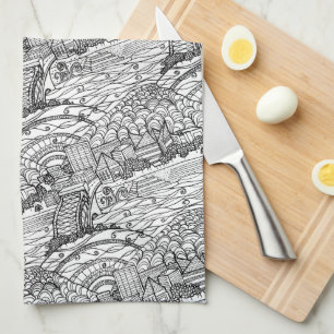 Chattanooga Whimsy Black and White Kitchen Towel