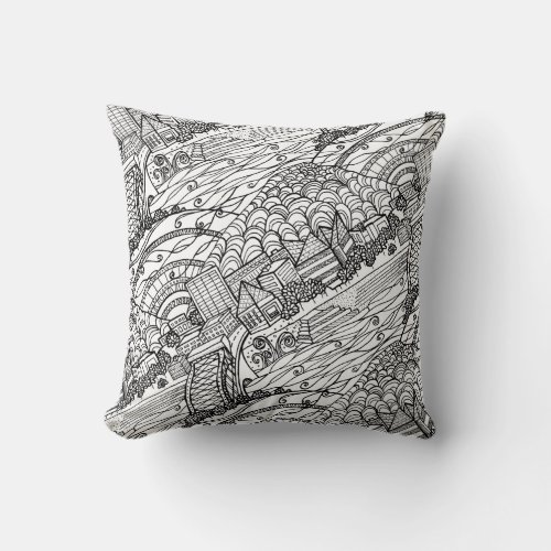 Chattanooga Whimsy Black and White Throw Pillow