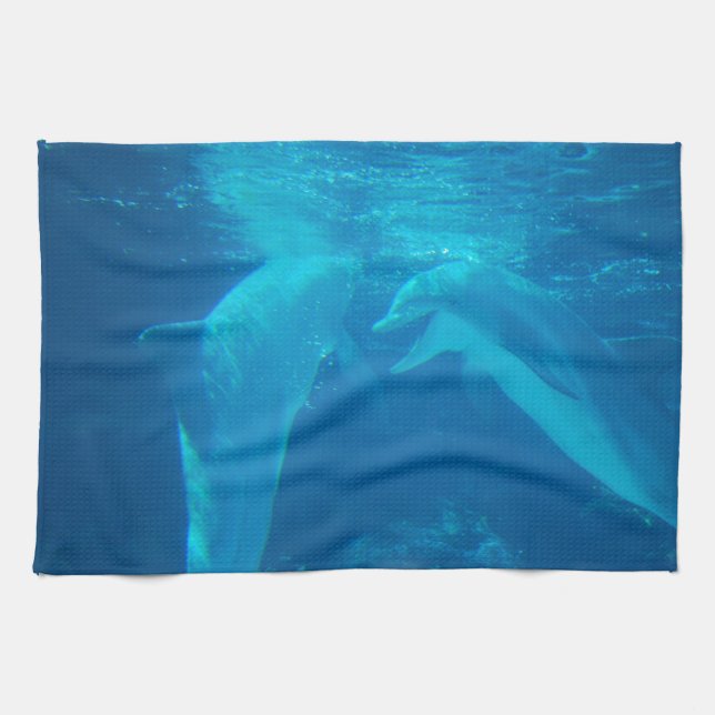 Chatting Dolphin Pair Kitchen Towel (Horizontal)