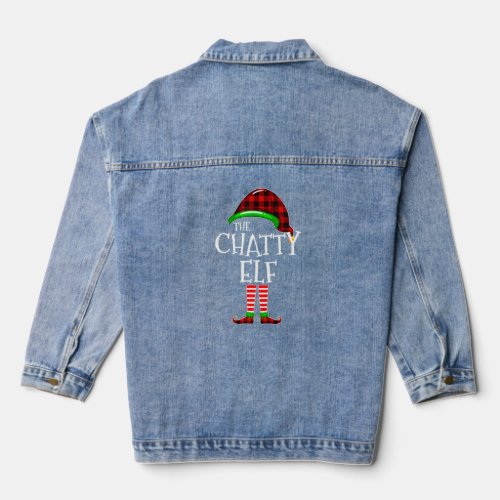 Chatty Elf Buffalo Plaid Matching Family Christmas Denim Jacket