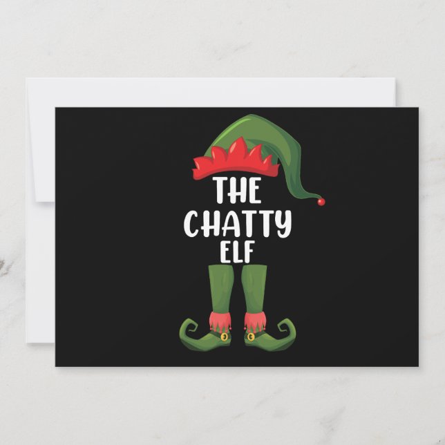 Chatty Elf Family Matching Group Christmas Invitation (Front)