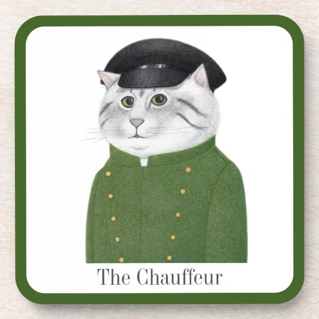 CHAUFFEUR CAT Hard Plastic Coasters + Text (Front)