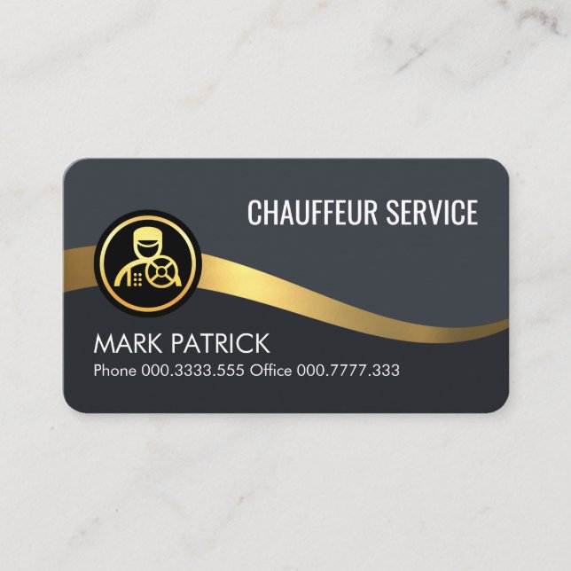 Chauffeur Dark Blue Gold Waves Business Card (Front)