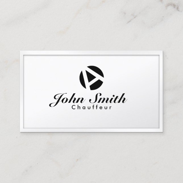 Chauffeur Driver White Frame Monogram  Business Card (Front)