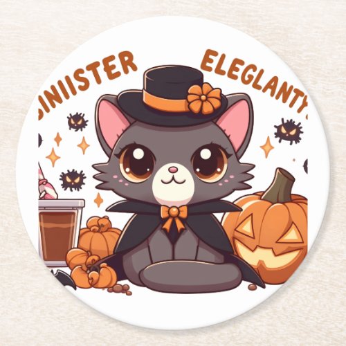 Chausie cat a Playful Blend of Kawaii  Halloween Round Paper Coaster