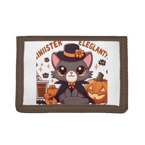 Chausie cat a Playful Blend of Kawaii  Halloween Trifold Wallet