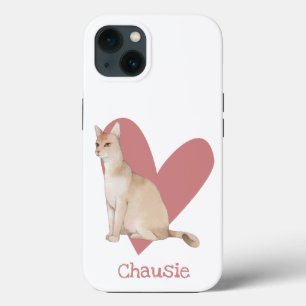 Chausie Cat Watercolor Kitty Pink Heart iPhone 13 Case