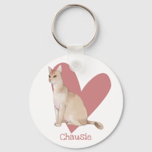 Chausie Cat Watercolor Kitty Pink Heart Keychain
