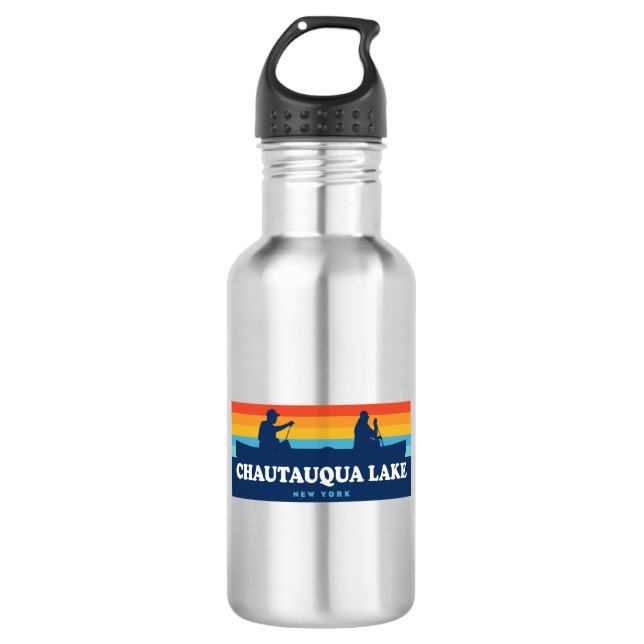 Chautauqua Lake New York Canoe Stainless Steel Water Bottle (Front)