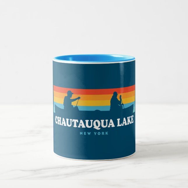 Chautauqua Lake New York Canoe Two-Tone Coffee Mug (Center)
