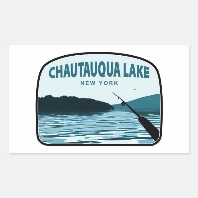 Chautauqua Lake New York Fishing Rod Rectangular Sticker (Front)