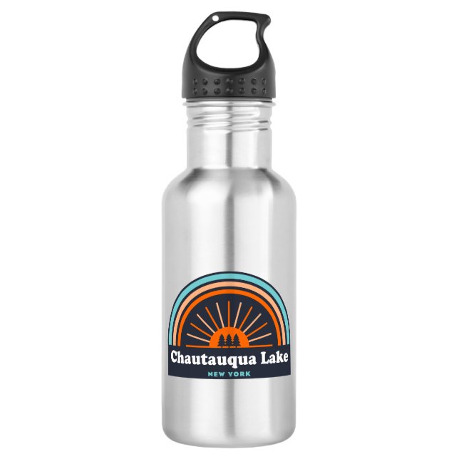 Chautauqua Lake New York Rainbow Stainless Steel Water Bottle (Front)