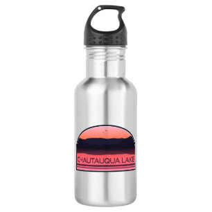 Chautauqua Lake New York Red Sunrise Stainless Steel Water Bottle