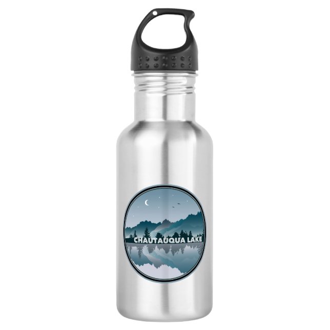 Chautauqua Lake New York Reflection Stainless Steel Water Bottle (Front)