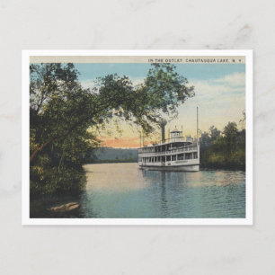 Chautauqua Lake NY, Steamer in the Outlet 1930  Postcard