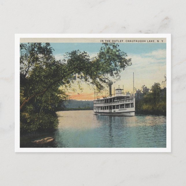 Chautauqua Lake NY, Steamer in the Outlet 1930  Postcard (Front)