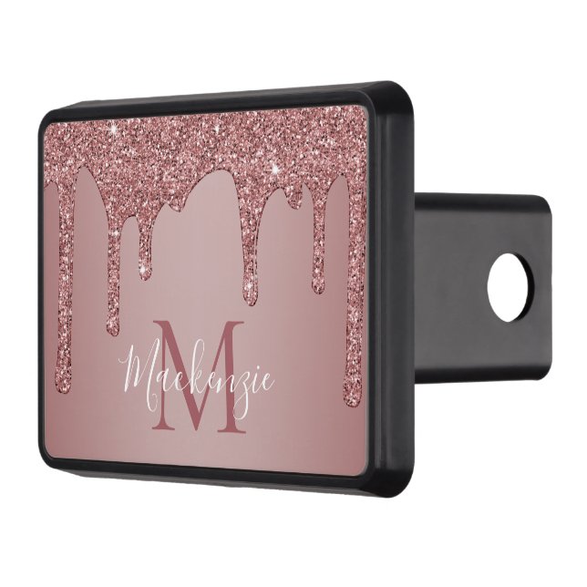 Chci Rose Gold Sparkle Dripping Glitter Monogram Hitch Cover (Left)