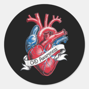 Chd Awareness Anatomical Heart Ribbon Design  Classic Round Sticker