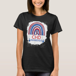 CHD Awareness Bleached Rainbow Blue And Red Ribbon T-Shirt