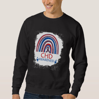 CHD Awareness Heart Disease Bleached Rainbow Blue  Sweatshirt