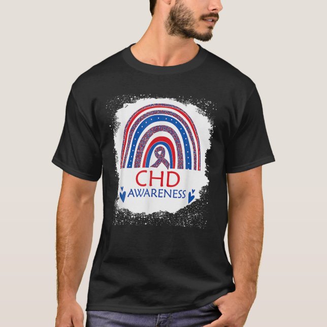 CHD Awareness Heart Disease Bleached Rainbow Blue T-Shirt (Front)