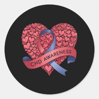 Chd Awareness Heart Ribbon Family Support  Classic Round Sticker