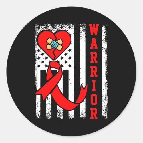 Chd Heart Disease Awareness Red Ribbon American Fl Classic Round Sticker