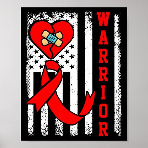 Chd Heart Disease Awareness Red Ribbon American Fl Poster