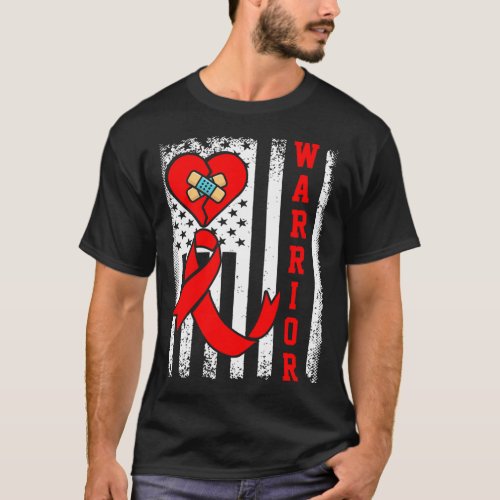 Chd Heart Disease Awareness Red Ribbon American Fl T_Shirt