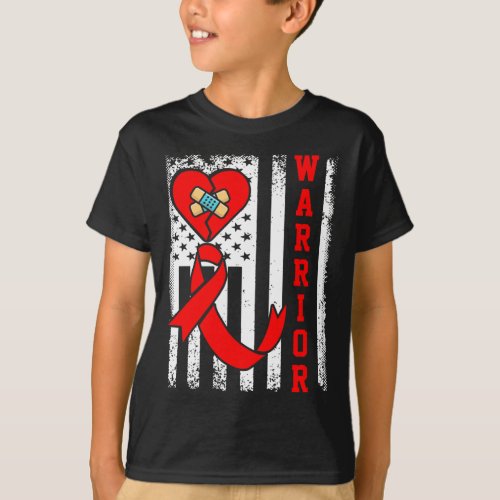 Chd Heart Disease Awareness Red Ribbon American Fl T_Shirt