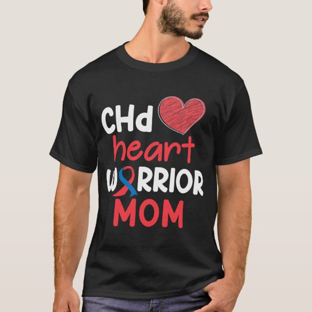CHD Heart Disease Warrior Proud MOM Awareness Ribb T-Shirt (Front)