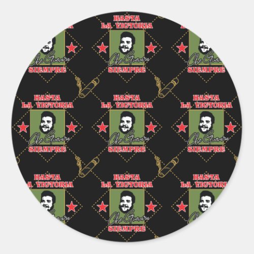 Che Guevara Quote _ Victoria Siempre Pattern Classic Round Sticker
