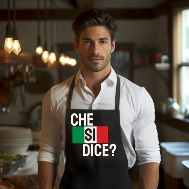 Che Si Dice? - "What's Up?" Italian Saying Black Apron (What's Up? in Italian. Che si dice? (What's Up?) black apron Italian and Sicilian heritage gift)