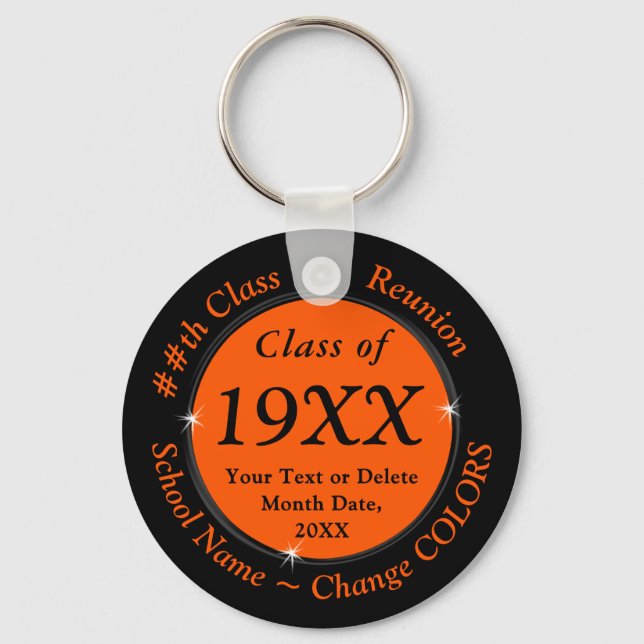 Cheap 20th Class Reunion Gifts, Orange and Black Keychain (Front)