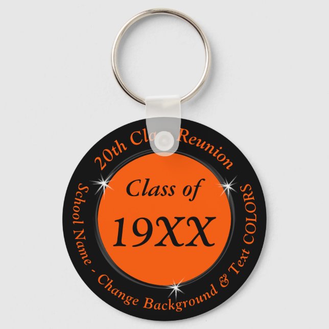 Cheap 20th Class Reunion Gifts, Orange and Black Keychain (Front)